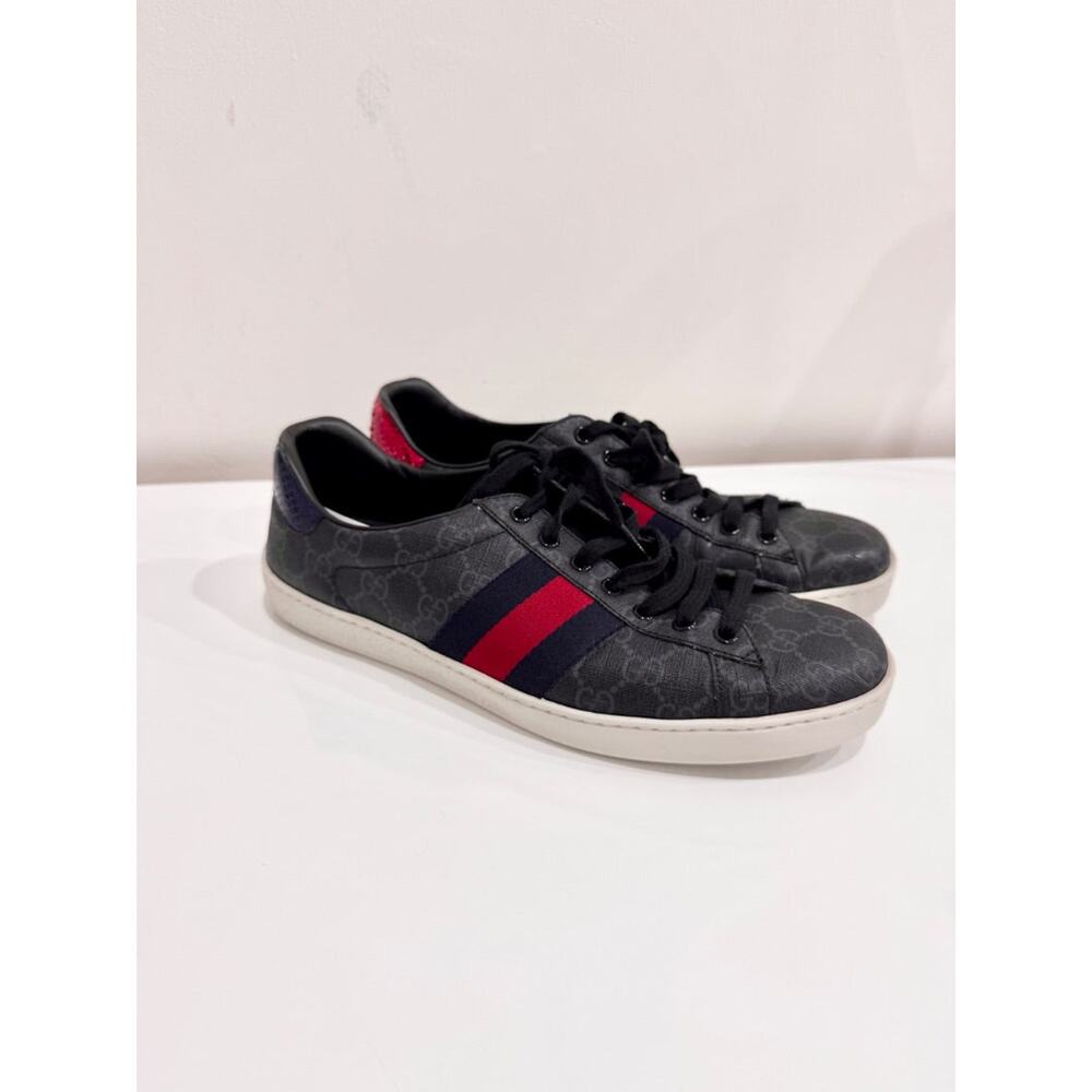 Gucci Ace GG Supreme Monogram Low Top Sneakers Black Gray Mens Size US 9.5 - Picture 5 of 9